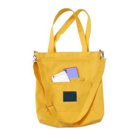 Yellow / White / Black Canvas Shopping Bag With Detachable Shoulder Strap