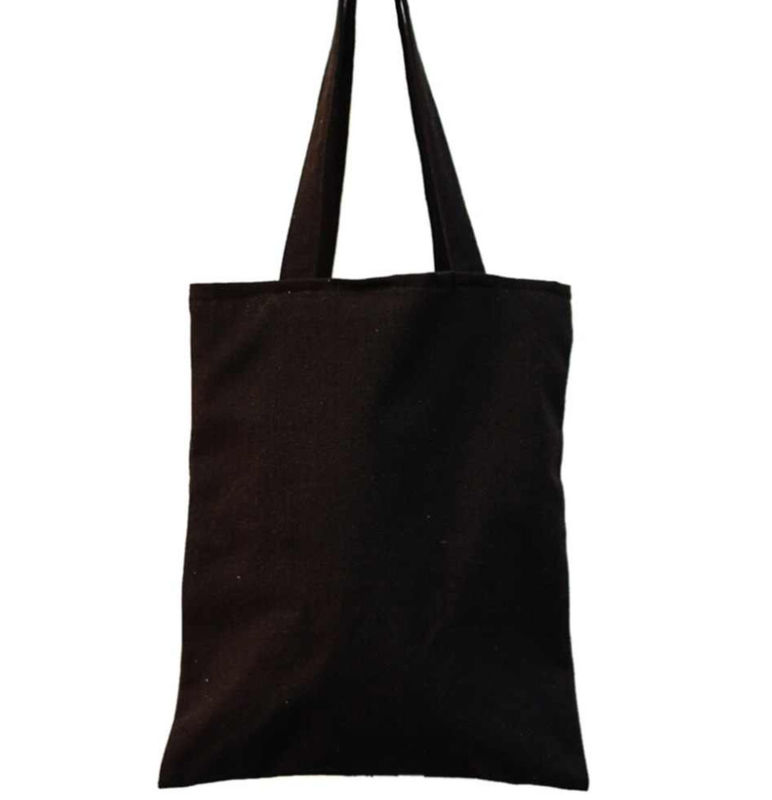 Supermarket Promotion Black Canvas Shopping Bag With Customized Slogan