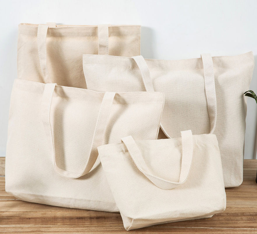 White Cotton Canvas Tote Bags With Long Shoulder Belt OEM Acceptable