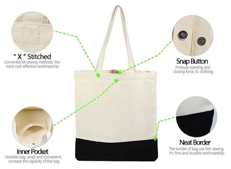 15oz Snap Button X Stitched Canvas Cotton Tote Bag