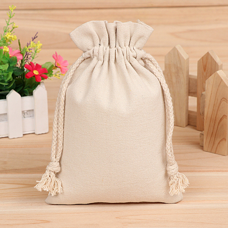 Eco Friendly Canvas Fabric Drawstring Bags Mini Size For Food Storage