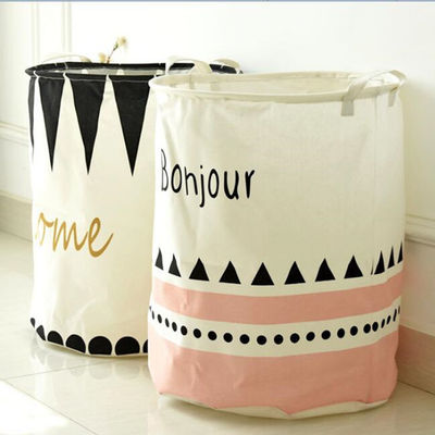 Ramie Cotton Foldable Laundry Basket Cylindric Burlap Canvas Storage Basket