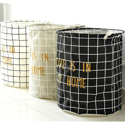 Ramie Cotton Foldable Laundry Basket Cylindric Burlap Canvas Storage Basket