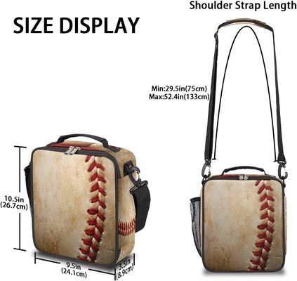 Kids Lunch Cooler Bag Insulated Baseball Prints Lunch Tote Bags