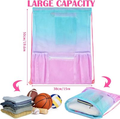 Gym Beach Mesh Drawstring Bag With Zipper Pocket For Swimming Gear Storage
