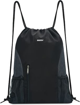 Durable Drawstring Backpack Sport Sackpack with Mesh Pockets Water Resistant String Bag for Women Men Children (Black)