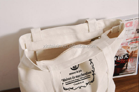 Eco Friendly Reusable Canvas Shopper Bag Women Tote For Cotton Grocery Zipper Hand