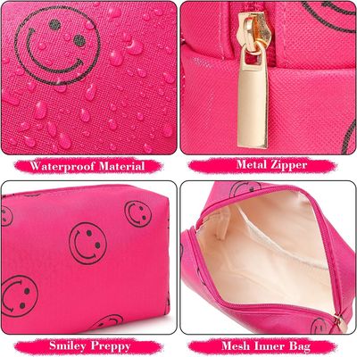 Pu Leather Preppy Makeup Bag Waterproof Cosmetic Organizer Cute Portable Smiley