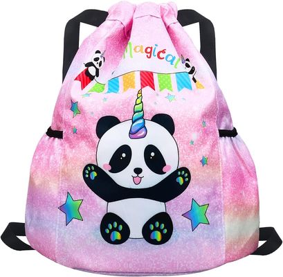 Gym Beach Swim Travel Panda Mini Bag Backpack for Kids With 2 Water Bottle Holder