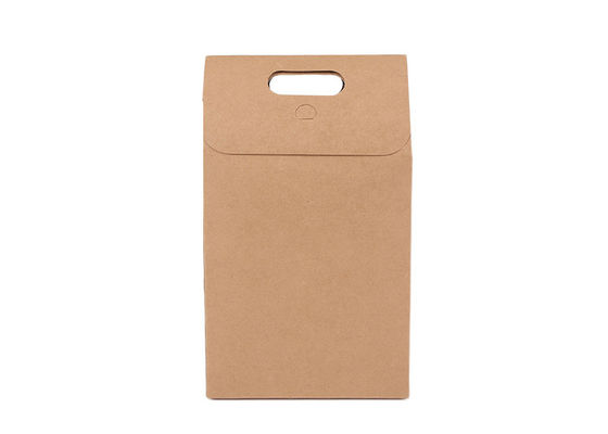Folding Hard Brown Kraft Paper Gift Bags With Handles For Taking Away