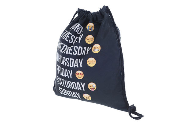 Emoji Printed Black Imprinted Drawstring Bags Nylon String Backpack