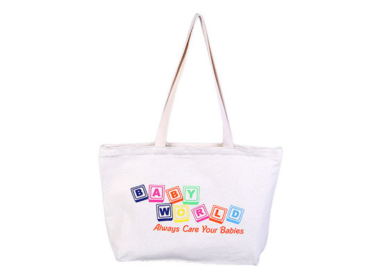 Polyester White Large Canvas Tote Bags Foldable With Zipper For Students