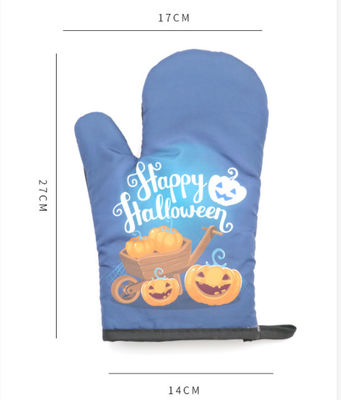 Ribbed Kitchen Oven Glove Printed Cotton Oven Mitts 25*15cm