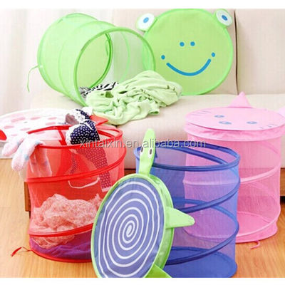 Bathroom Mesh Popup Polyester Foldable Laundry Basket With Cover