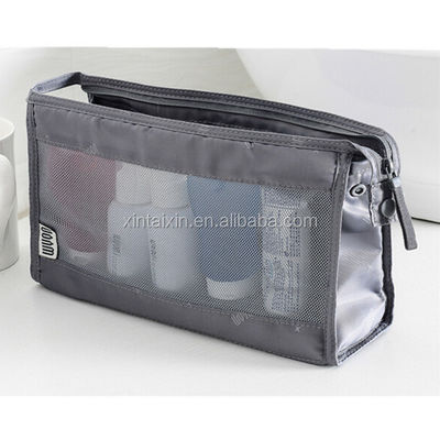 Factory direct hot sale clear toiletry bag polyester and mesh makeup bag eco beauty cosmetic bag