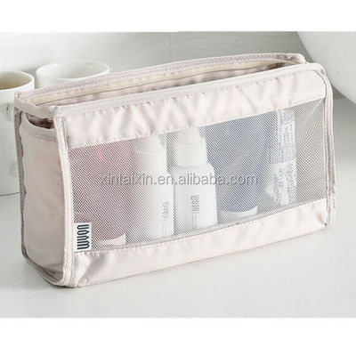 Factory direct hot sale clear toiletry bag polyester and mesh makeup bag eco beauty cosmetic bag