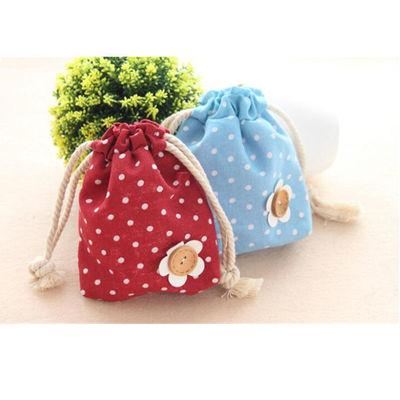 Hot selling lovely  customized promotional calico drawstring bag small candy pouch cute Mimi  pocket for gift