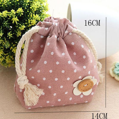 Hot selling lovely  customized promotional calico drawstring bag small candy pouch cute Mimi  pocket for gift