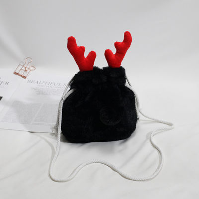 Luxury Christmas Drawstring Bag Winter Fluffy Reindeer Antler Handbag
