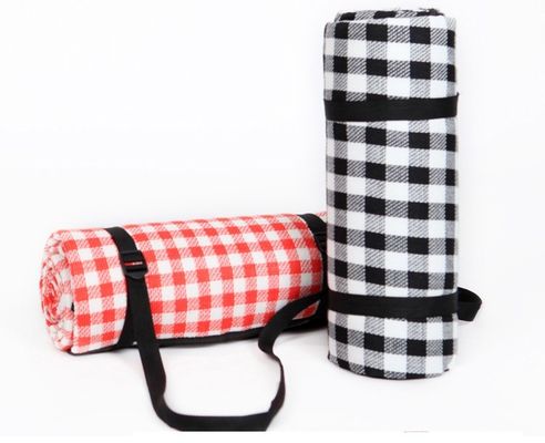 Customised logo tartan foldable camping picnic mat with waterproof PEVA backing