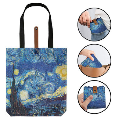 Customize Polyester Foldable Oil Painting Tote Bags Reusable Shopping Bag For Groceries Shoulder Bags