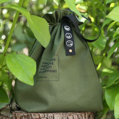 Customized Insulated Bento Bag Wide Opening Canvas Drawstring Lunch Bag