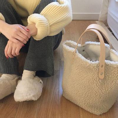 Women Winter Shoulder Bag Lamb Wool Warm Cross-body Hand Bag Portable Casual Beige Khaki Girls Preppy Style