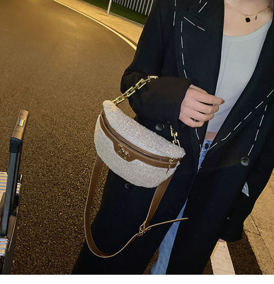 Plush Lambs Wool Fluffy Fur Women's Wait  Bag Small Fashion Fabric  Winter Female Bag Designer Handbags
