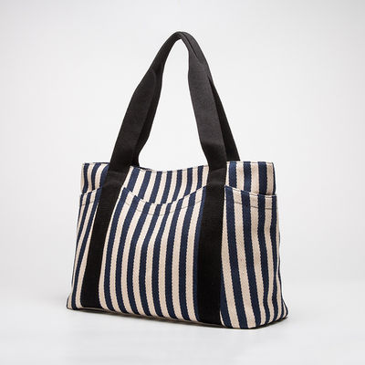 Simple Stripe Diagonal Canvas Tote Bags Single Shoulder Bag