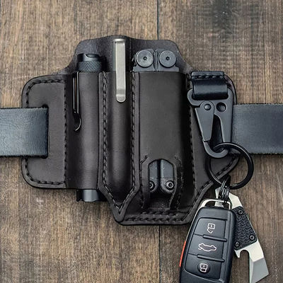 Wholesale Tactical Multi Tool Belt Leather Bag  Holster Outdoor Camping Hunting Waist Leather Pocket