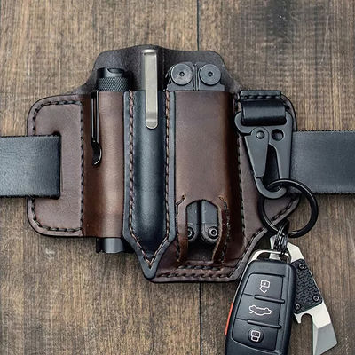 Wholesale Tactical Multi Tool Belt Leather Bag  Holster Outdoor Camping Hunting Waist Leather Pocket