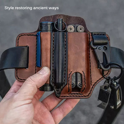 Wholesale Tactical Multi Tool Belt Leather Bag  Holster Outdoor Camping Hunting Waist Leather Pocket