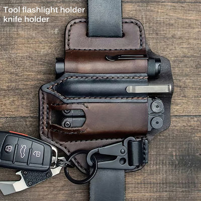 Wholesale Tactical Multi Tool Belt Leather Bag  Holster Outdoor Camping Hunting Waist Leather Pocket