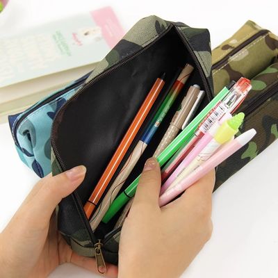 Factory Customized  Camouflage Pencil Case Canvas Pencil Bag School Supplies Stationery Box Drawing package Cosmetic Pouch