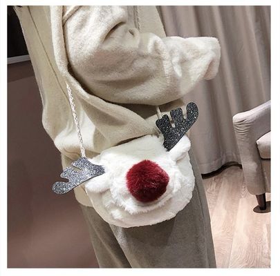 2022  new  Luxury Winter Fluffy Reindeer  antler handbag cute Plush Christmas  Shoulder bag small gift bag for kids