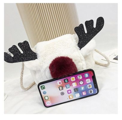 2022  new  Luxury Winter Fluffy Reindeer  antler handbag cute Plush Christmas  Shoulder bag small gift bag for kids