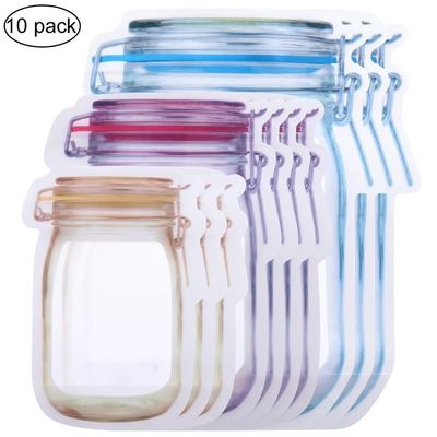 Factory Price Mason Jar Shape Storage Bags Snacks Candy Fresh Zipper Seal Food  Reusable Stand-up Organizer