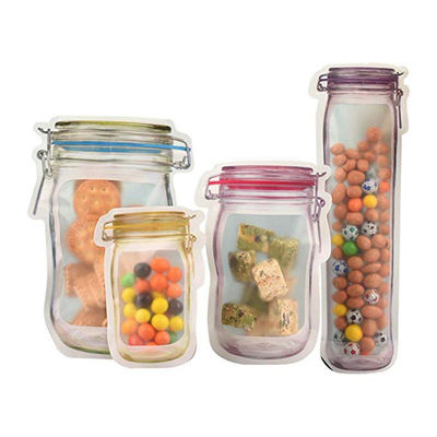 Factory Price Mason Jar Shape Storage Bags Snacks Candy Fresh Zipper Seal Food  Reusable Stand-up Organizer