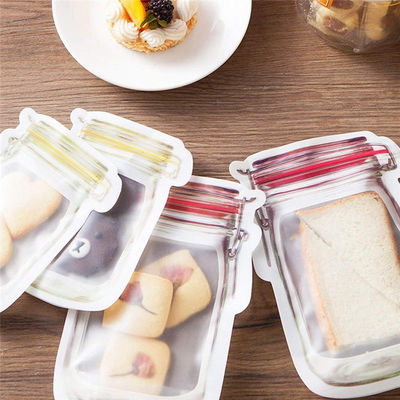 Factory Price Mason Jar Shape Storage Bags Snacks Candy Fresh Zipper Seal Food  Reusable Stand-up Organizer