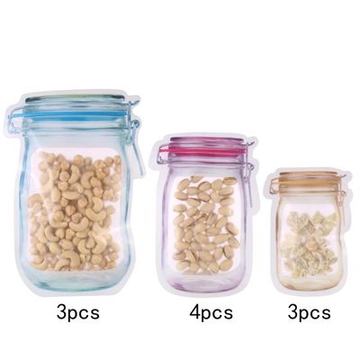 Factory Price Mason Jar Shape Storage Bags Snacks Candy Fresh Zipper Seal Food  Reusable Stand-up Organizer