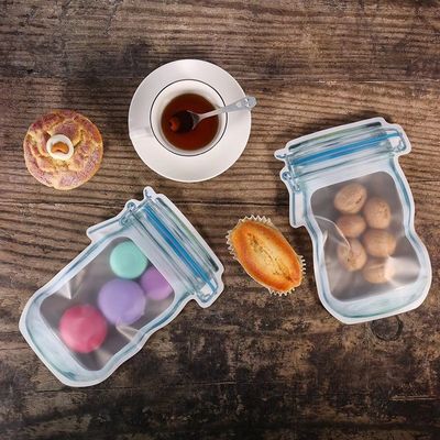 Factory Price Mason Jar Shape Storage Bags Snacks Candy Fresh Zipper Seal Food  Reusable Stand-up Organizer