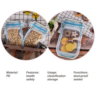 Factory Price Mason Jar Shape Storage Bags Snacks Candy Fresh Zipper Seal Food  Reusable Stand-up Organizer