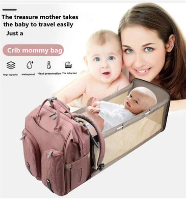 600D Travel Mommy Backpack Nursing Diaper Bag Foldable Crib