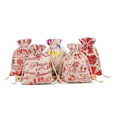Christmas Burlap Jute Drawstring Bag Backpack Candy Pouch Bags OEM