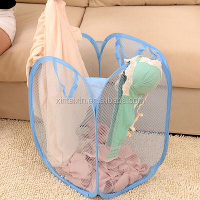 Portable Colorful Foldable Mesh Laundry Basket Reusable Dirty Cloths Bag
