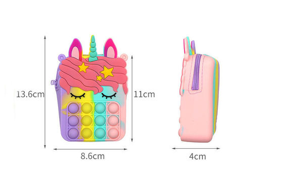 Fidget Push Bubbles Toy Rainbow Unicorn Coin Purse Wallet Ladies Silica Crossbody Bag