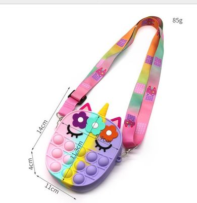 Fidget Push Bubbles Toy Rainbow Unicorn Coin Purse Wallet Ladies Silica Crossbody Bag