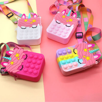 Fidget Push Bubbles Toy Rainbow Unicorn Coin Purse Wallet Ladies Silica Crossbody Bag