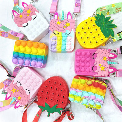 Fidget Push Bubbles Toy Rainbow Unicorn Coin Purse Wallet Ladies Silica Crossbody Bag
