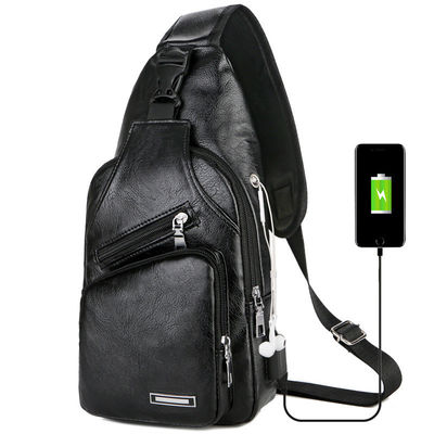 USB Charging Chest Bag With Headset Hole Men'S Single Strap Anti Theft Adjustable